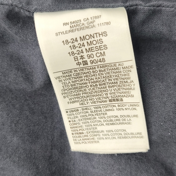 Baby Gap Blue Grey Quilted Coat Jacket 18-24 mo. #638 - Picture 8 of 11